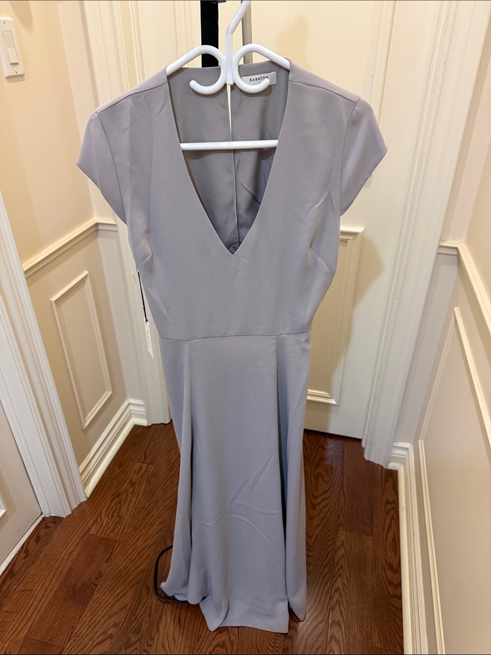 Babaton Soft Gray V-Neck Cap Sleeve Maxi Dress